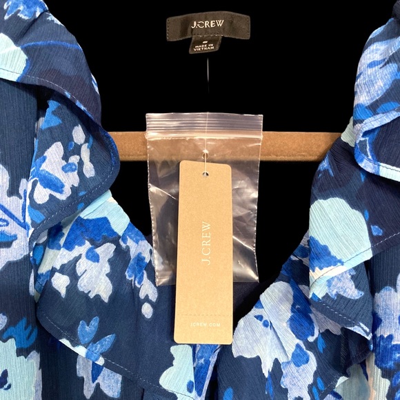 SM•NWT•J.CREW•RUFFLE V-NECK WATERCOLOUR BEGONIAS BLOUSE• - Picture 9 of 10